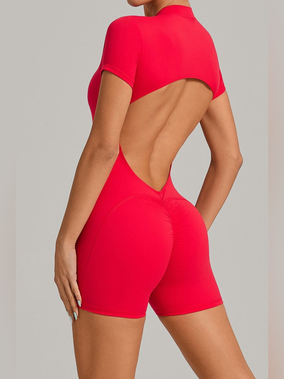 Open-Back Short Sleeve Red Bodycon Dress